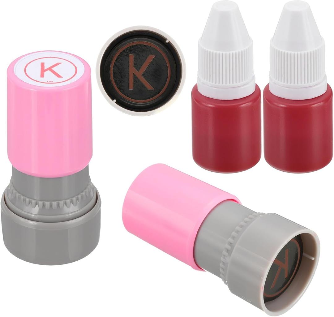 PATIKIL Letter Stamps Self Inking, 2Pcs Alphabet K Character Teacher Ink Initial Stamp with Refill Ink for Class Notebook Scrapbooking DIY Craft, Pink