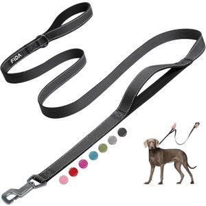 Fida 6 FT Heavy Duty Dog Leash with 2 Comfortable Padded Handles, Traffic Handle & Advanced Easy Snap Hook, Reflective Walking Lead for Large, Medium & Small Breed Dogs, Black (6 Feet (Pack of 1))