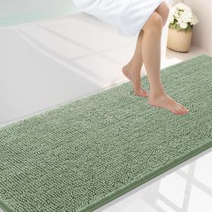 Smiry Luxury Chenille Bathroom Rugs 70x24, Extra Soft and Absorbent Shaggy Bath Mat, Machine Washable, Non-Slip Plush Carpet Runner for Tub, Shower, and Floor, Home Decor Accessories, Sage Green