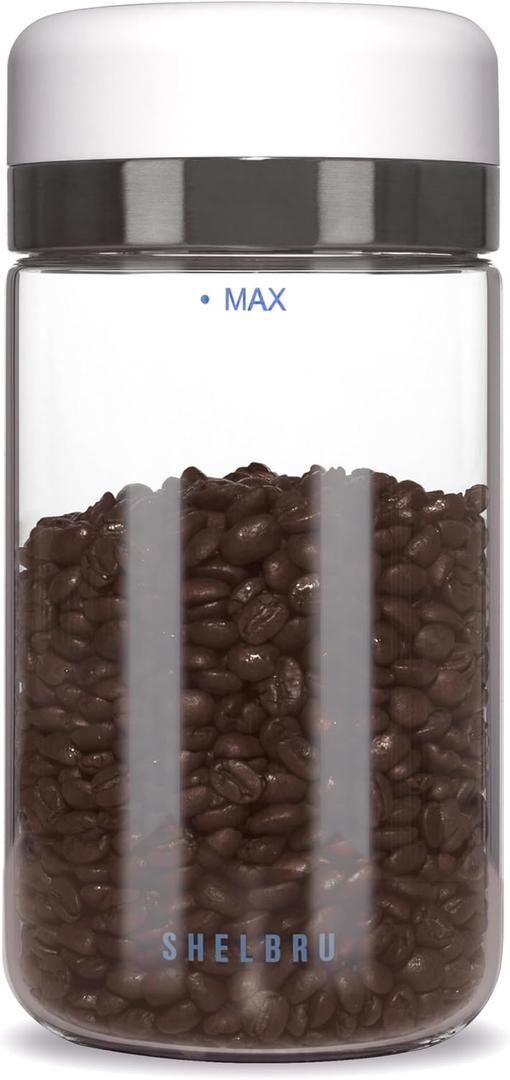 Smart Coffee Container & Food Storage w/Electric Vacuum Seal, Airtight Coffee Canister for Whole & Ground Bean Storage, Durable Borosilicate Glass Jar, Charging Cable Included, 10.5oz / 250g