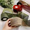 32Yards 2-1/2'' Christmas Ribbon Wired for Gift Wrapping, Burlap Ribbon Rolls in Spring Green Scarlet Dark Brown Khaki, Prefect Wired Ribbon for Christmas Tree Gift Wrapping Bows Wedding.