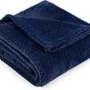 PAVILIA Soft Fleece Navy Blue Throw Blanket for Couch, Lightweight Plush Warm Blankets for Bed, Fuzzy Cozy Flannel Blanket Throw for Sofa, Travel, Jacquard Pattern, Navy Blue, Twin, 60x80 inch