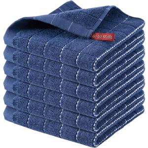 Homaxy 100% Cotton Terry Kitchen Dish Cloths, Ultra Soft and Absorbent Dish Towels for Kitchen, Suitable for Drying and Washing Dishes, 6 Pack, 12 x 12 Inches, Navy Blue
