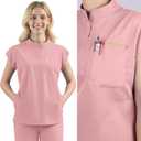 Scrubs Set for Women Medical Uniform Nurse Suit, Anti-Wrinkle Scrub Top Jogger Pant&11 Pockets,4 Way Stretch Workwear, X-Small, Pink