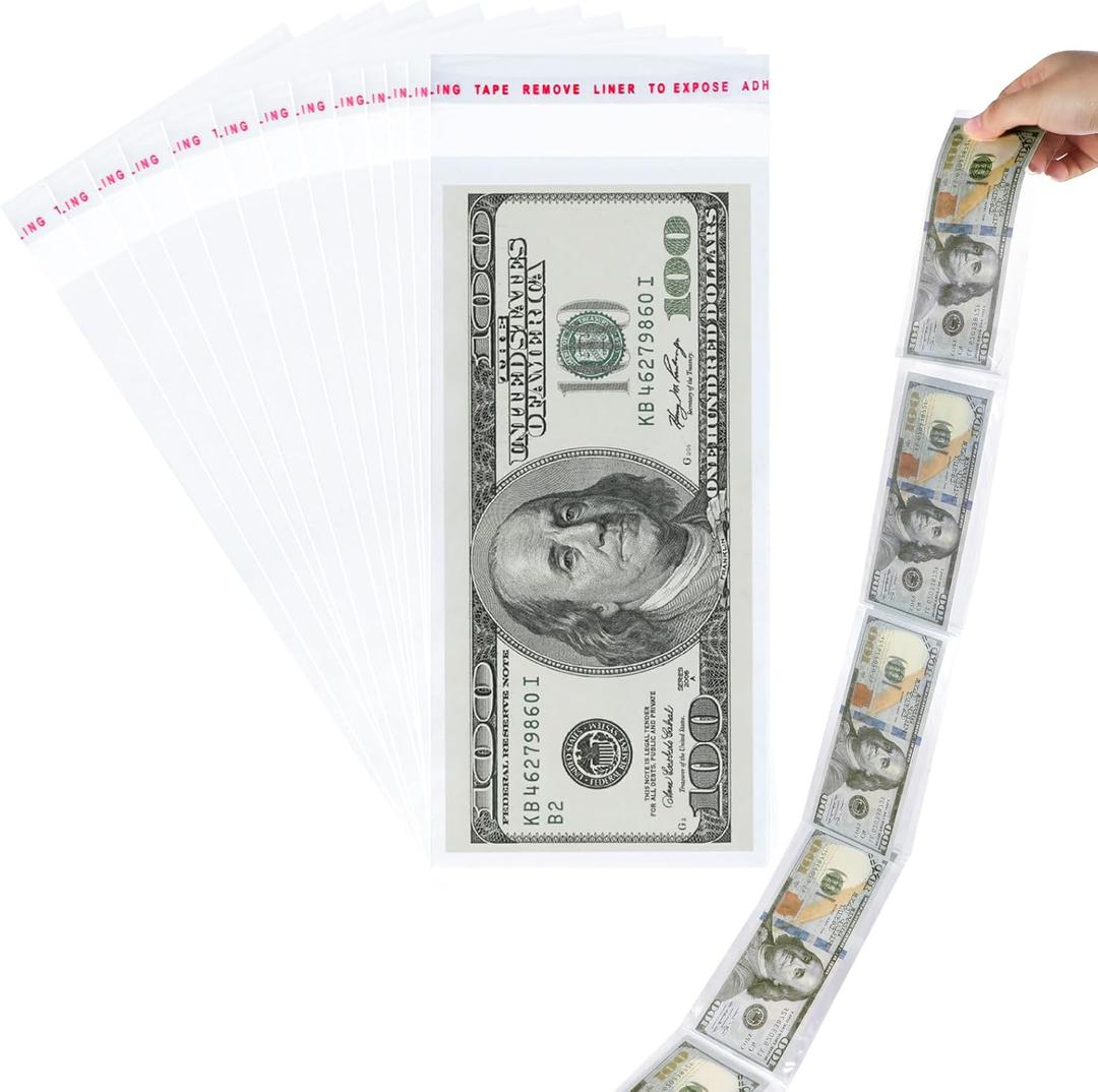 200Pcs Cake Money Box Transparent Bag Clear Paper Money Currency Sleeves Self Sealing Cellophane Money Bags