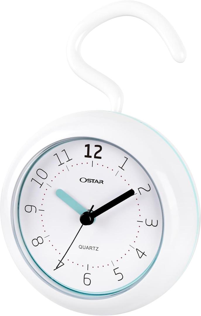 OSTAR Waterproof Bathroom Shower Clock, Analog Quartz Clock Hanging Stand Dual Purpose, One AA Battery Operated 4.72 inch Round Size