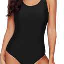 Aleumdr Womens Color Block Print One Piece Swimsuits Athletic Training Swimwear Bathing Suits (Small, Black a)