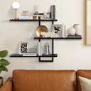 PHOENANCEE 3 Tier Wall Shelves,Decorative Floating Shelf for Wall,Plants Photo Shelf Storage Display Shelving Wood for Living Room Bedroom Kitchen Home Office Decor,Modern,Large,22 Inch(Black)