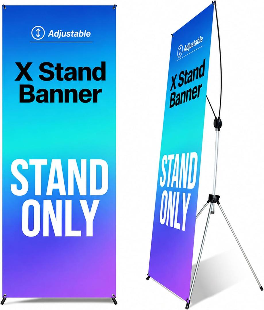 Adjustable X Banner Stand 24"x63" to 30"x72" 1 PACK ,Reinforced One Piece Top Bar, Portable Aluminum X Frame Display with Carry Bag for Trade Shows & Events (STAND ONLY)