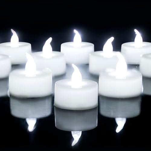LANKER Flameless Candles with 6H Timer, Steady Cool White LED Tea Lights, Romantic Long Lasting Battery Operated Fake Candles for Party, Halloween and Christmas, Set of 24 (Cool White)