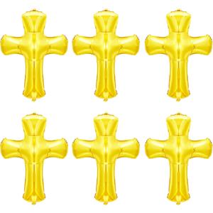 6 Pcs 34 Inch Cross Balloon Jumbo Baptism Large Memorial Balloons Communion Christening Religious Foil Party Balloon for Xmas Home Outdoor Decorations(Gold)