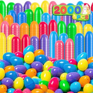 Jumlys 2000 PCS 2.4" Plastic Easter Eggs Bulk, Empty Easter Eggs in 8 Colors, Fillable Colorful Easter Eggs with Hinge, Perfect for Easter Hunt, Basket Stuffers Fillers and Easter Theme Party Favors