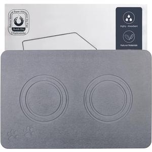 Diatomite Stone Pet Feeding Mat for Dog Cat Super Absorbent Diatomite Quick Drying Stone Dog Food Mat, Dog Mats for Food and Water with Non-Slip Station, Fast Dry Pet Mats, Deep Grey