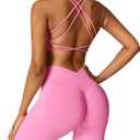 ABOCIW 2 Piece Workout Sets for Women Seamless Strappy Sports Bra V Scrunch Butt Lifting High Waist Leggings Gym Set (Small)