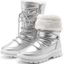 HEAWISH Womens Winter Snow Boot Fur Lined Mid Calf Warm Boots (9, Silver)