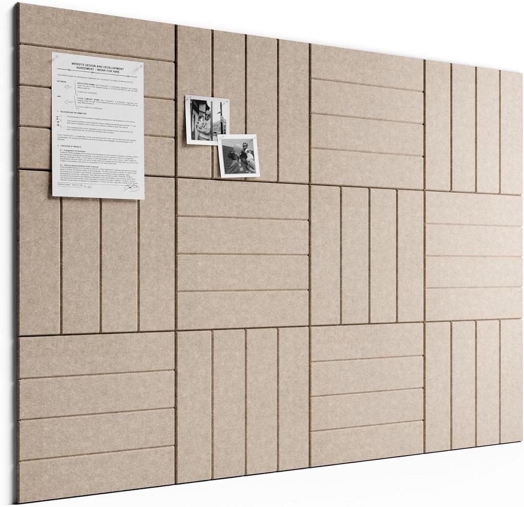 Bumusty Large Cork Board Alternative-48 x 36" Felt Bulletin Board Tiles, with 30 Pushpins, 70 Adhesive Tabs, Bold-Stripe 12-Pack, Cork Boards for Office Push Pin Board Felt Board-Taupe