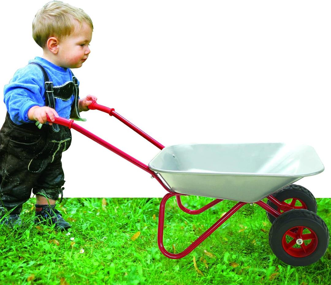 3T GROUP Kids Gardening Tool Set Wheelbarrow,Toddler Metal Wheelbarrow Outdoor Toy for Kids,Two-Wheeled Design,Wheel Barrow,Kids Wheel Barrel All Season(Silver)