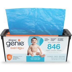 Diaper Genie Easy Roll Refill | 18 Bags Per Refill | Holds Up to 846 Newborn Diapers | Odor Control | Diaper Pail Refill Bags | Fits Diaper Genie Signature & Platinum Pails, Packaging may vary (Unscented)