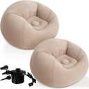 2 Pack Inflatable Bean Bag Chairs with Electric Air Pump Inflatable Chairs Blow up Couch Folding Portable Inflatable Lazy Sofa for Movie Night Living Room Outdoor Camping (2, Coffee)