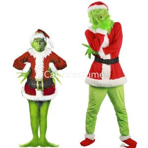 Adult Santa Grinch Costume Xmas Cosplay Men Christmas Santa Fancy Dress Full Set