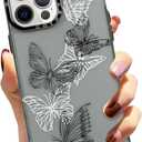 Butterfly Case for iPhone 12 Pro Case Cute Black and White Butterflies Print Pattern Design Phone Cases with Screen Protector for Women Girls Translucent Matte Slim Protective Cover