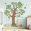 decalmile Large Jungle Animal Tree Wall Decals Giraffe Koala Leopard Safari Wall Stickers Baby Nursery Kids Bedroom Toddler Room Wall Decor