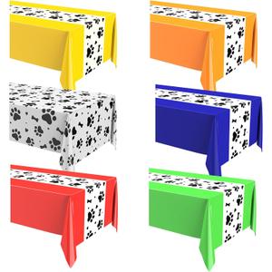 Oudain 6 Pcs Paw Print Plastic Tablecloths Disposable Rectangle Bone Sign Large Table Covers for Dog Theme Birthday Party Decorations Boy Girl Puppy Pet Dog Cat Party, 54x108 Inch (Colorful)