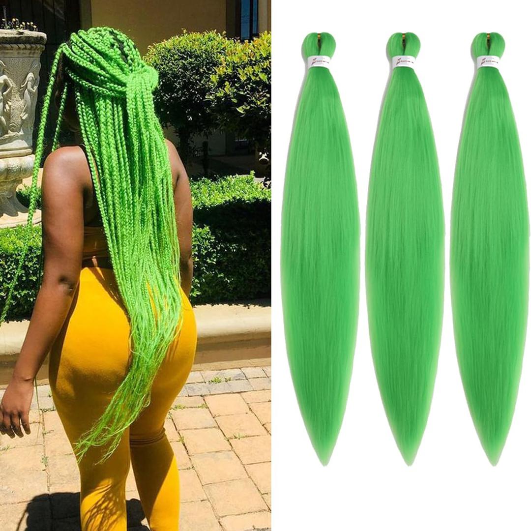 Pre Stretched Braiding Hair Extensions 3 Packs 30 Inch Green Braiding Hair Synthetic Braids Hair Extension for Women Hot Water Setting(30Inch,15C) Pre Stretched Braiding Hair Extensions 3 Packs 30 Inch Green Braiding Hair Synthetic Braids Hair Extension for Women Hot Water Setting(30Inch,15C)