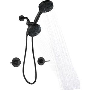 2 Handle Shower Faucet Wall Mounted Two Handles Shower Faucet Set with 8 Modes Rainfall Shower Head and 10 Modes Handheld 2 Knobs Shower Trim Kit with Rough-in Valve, Matte Black