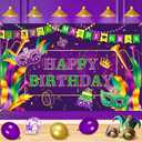 Mardi Gras Birthday Party Decorations Large Mardi Gras Birthday Banner Purple Happy Bday Backdrop for Carnival New Orleans Masquerade Bday Party Supplies 70.8 x 43.3 inch