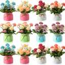 12 Pcs Hydrangea Artificial Flowers in Vase Artificial Hydrangea Potted Small Fake Flowers Table Centerpiece Decoration Arrangement Faux Floral Indoor for Mom Wedding Home Office