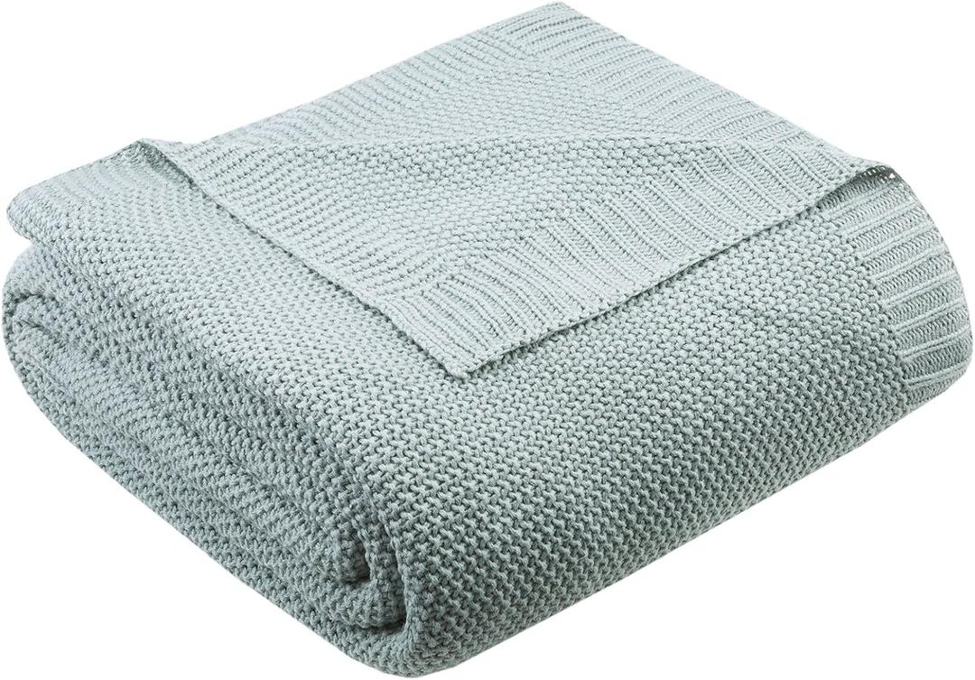 INK+IVY Bree Knit Throw Blanket for Bed, Sofa, and Couch, Lightweight, Breathable, Soft & Cozy Summer Blanket, King (108 in x 90 in), Aqua