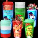 FZR Legend 24 Sets Christmas Party Cups for Kids, 16OZ Glow Christmas Plastic Cup for Holiday Movie Night Party Favors Supplies Decorations, Holiday Decor
