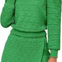 Fisoew Women's 2 Piece Lounge Wear Set Long Sleeve Argyle Sweatshirts and Wrap Skorts Casual Sets (Green, S)