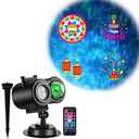 Holiday Halloween Valentine Party Christmas Diwali Projector Light (Indoor, Outdoor, Splashproof IP44), 16 Slides (4 Pictures Each), 10 Wave Effects, Remote Control (Power Timer Speed Flash), 3 Mounts