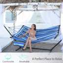 TegerDeger 12FT 2 Person Hammock Large Hammock 450LB Capacity with V Shaped Hardwood Spreader Bar & Nylon Rope for Outside, Patio, Garden, Backyard, Beach, Poolside - Blue Stripes