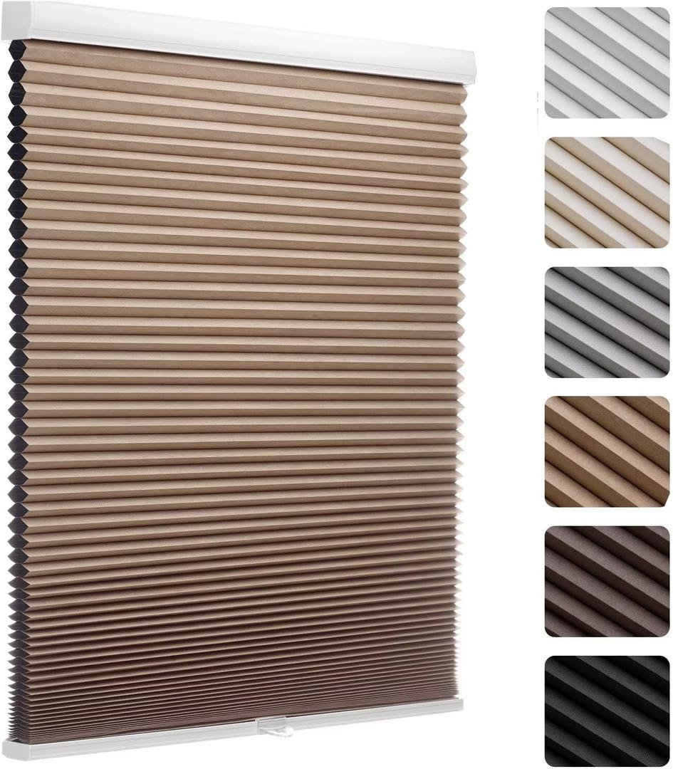 MYshade 1.5-Inch Cellular Cordless Blackout Shades,Thermal Insulating Noise Reducing Waterproof Blinds,Honeycomb Window Treatments for Indoor Light Control (Light Brown-32 W x 72" H)