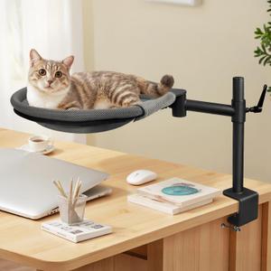 Cat Desk Bed, 360 Rotating & Adjustable Shelf Mount, Elevated Cat Hammock with Washable Air Mesh Fabric Nest, Breathable & Comfortable for Indoor Kitten Cats
