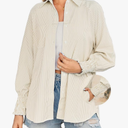 OUGES Women's Cotton Blend Oversized Boyfriend Collar Shirts Smocked Cuffed Striped Button Down Blouse Tops with Pockets Size Small
