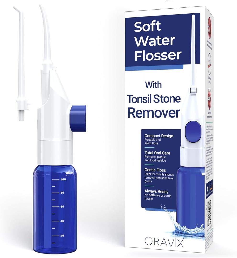 Oravix 100 ml Manual Oral Irrigation Bottle for Teeth & Gum Care, Portable Mouth Cleaner, Tonsil Debris Removal Tool, Child-Friendly Dental Rinse Device, Cordless & Battery-Free