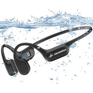 SAMVEK Swimming Headphones, Bone Conduction Headphones, 5.4 Bluetooth Wireless Open Earphones Sports,IP68 Waterproof Headphone Built-in 32GB MP3 Player,Swimming Headphone Underwater for Running-Black