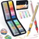 JusArt 36 Colors Acrylic Paint Markers with Canvas Bag, Water-Based No-Bleed Paint Pens with Automatic Ink Control, Waterproof Brush Tip Markers for DIY Art & Crafts -Fabric, Rock, Wood, Glass, Metal