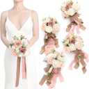 Ling's Moment Artificial Flowers Pink Bridesmaid Bouquet Set of 4, Dusty Rose Wedding Flowers Bouquets for Bridesmaids, 7 Inch Bridal Bouquets for Bridesmaids, Wedding, Ceremony, Anniversary, etc