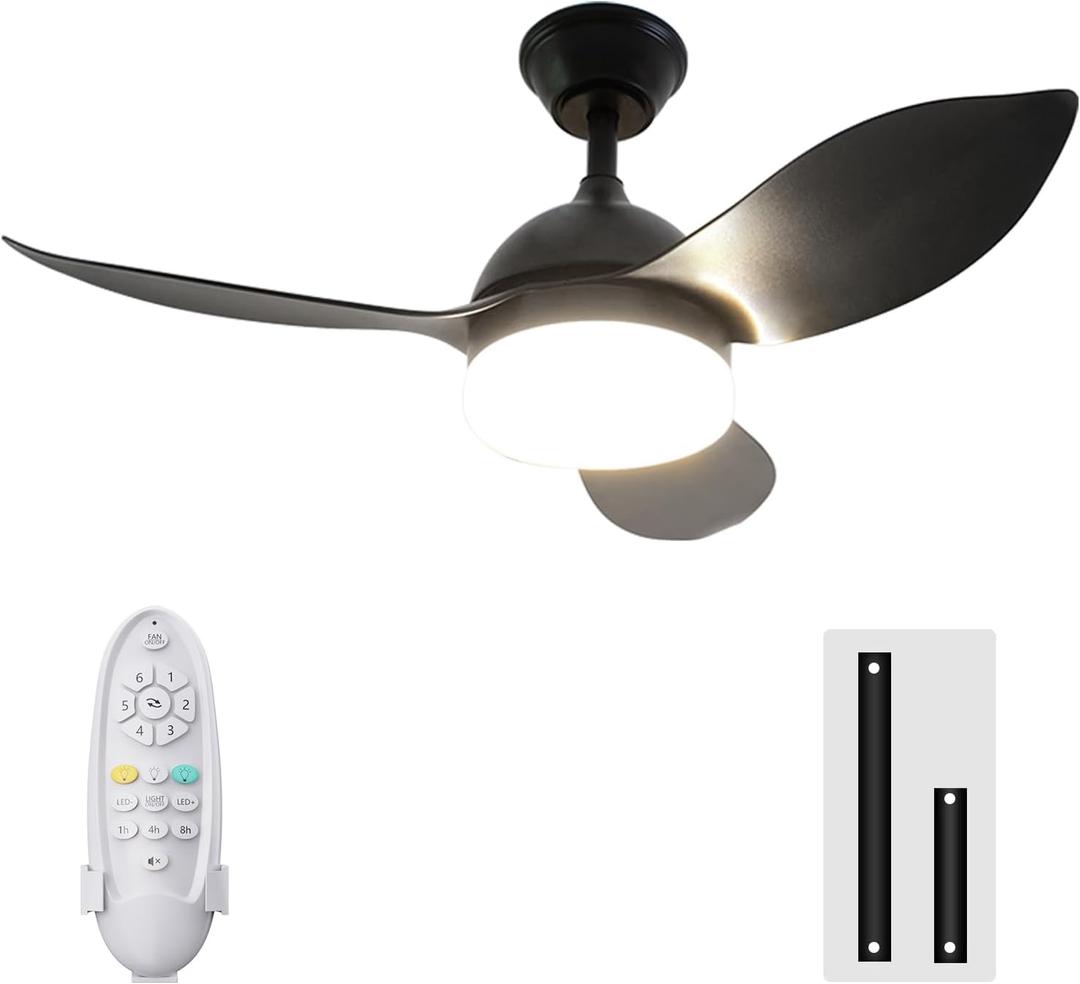 Small Ceiling Fan with Light,36 inch Kitchen Bedroom Ceiling Fan,Reversible,Low Noise DC Motor,3 Color Temperature,6 Speeds, Black