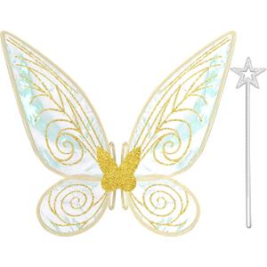 Quescu Fairy Wings for Adults,Butterfly Wings for Girls,Angel Wings,Fairy Costume for Women Halloween Dress Up Party Favor (Gold)