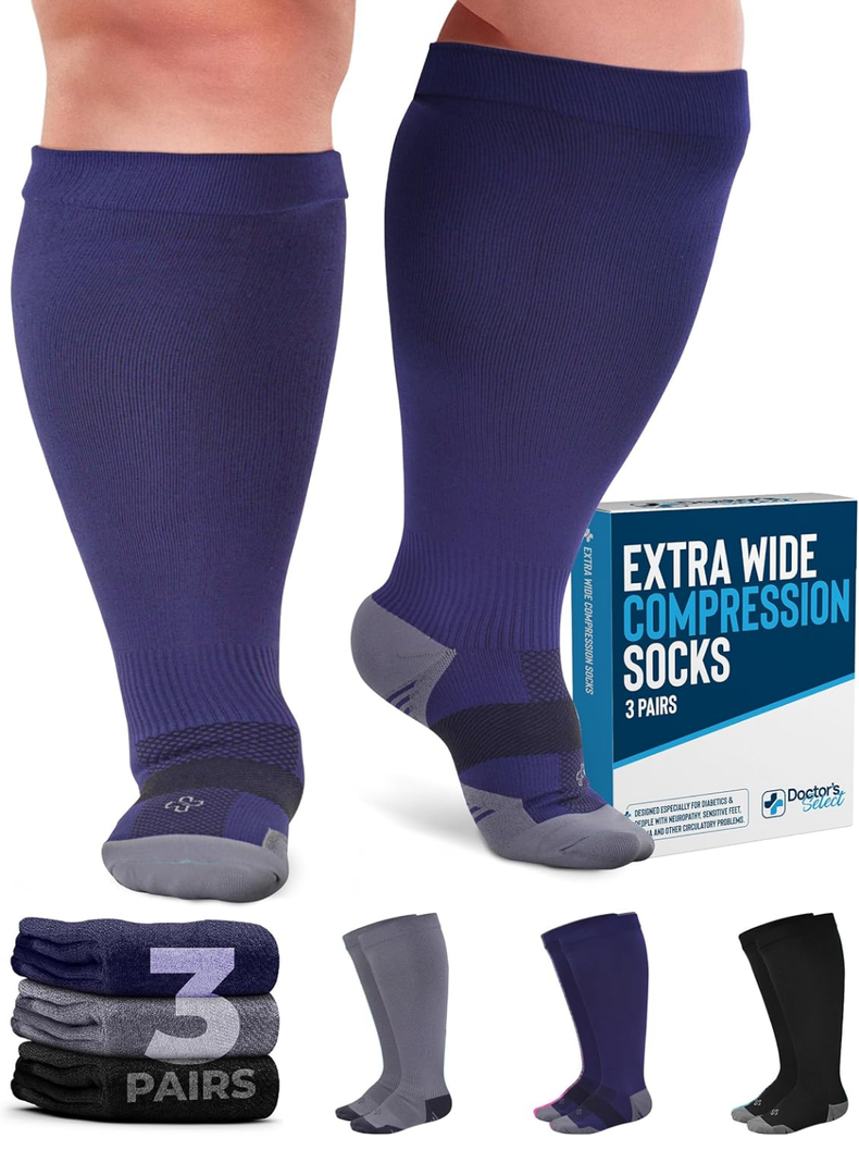Doctor's Select 3 Pairs Plus Size Compression Socks Wide Calf  XL