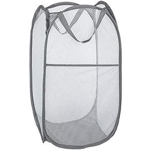 Larpur Popup Mesh Laundry Basket, Collapsible Laundry Hamper Portable Clothes Washing Laundry Hamper with Reinforced Carry Handles for Home, Dormitories, Travel, Apartments (Grey)