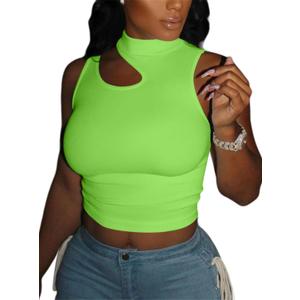LovelyWholesale Crop Tops for Women Sexy Cut Out Tops Mock Neck Tank Top (Green, L)