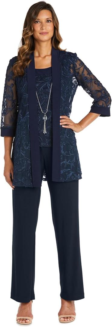 R&M Richards Women's Evening Grace Soutache Set (10 Petite, Navy)