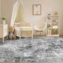 Tortania Washable 9x12 Area Rug for Living Room: Modern Abstract Neutral Large Soft Thin Rugs - Non Slip Indoor Carpet for Bedroom Dining Room Office Nursery Home Floor Decoration - Grey